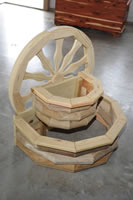 two tier planter, wagon wheel accent